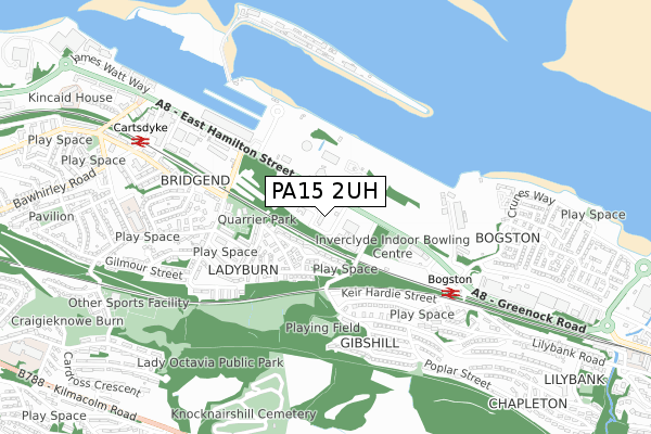 PA15 2UH map - small scale - OS Open Zoomstack (Ordnance Survey)