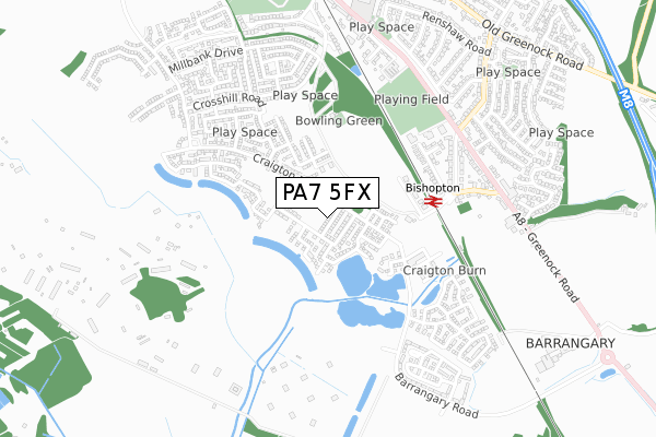 PA7 5FX map - small scale - OS Open Zoomstack (Ordnance Survey)