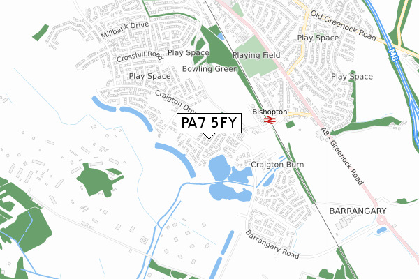 PA7 5FY map - small scale - OS Open Zoomstack (Ordnance Survey)