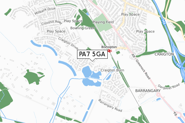 PA7 5GA map - small scale - OS Open Zoomstack (Ordnance Survey)