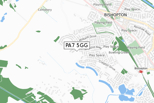 PA7 5GG map - small scale - OS Open Zoomstack (Ordnance Survey)