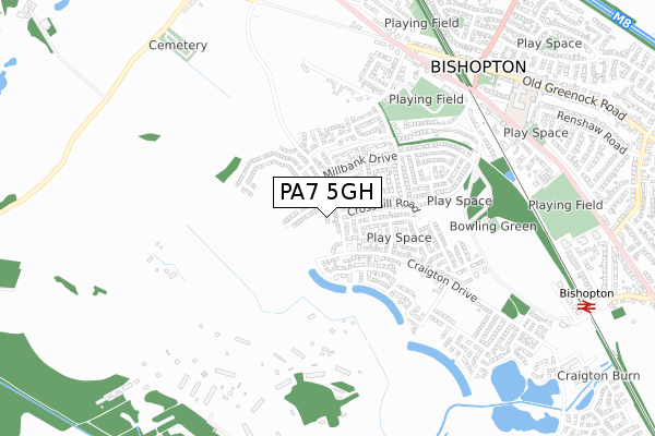 PA7 5GH map - small scale - OS Open Zoomstack (Ordnance Survey)