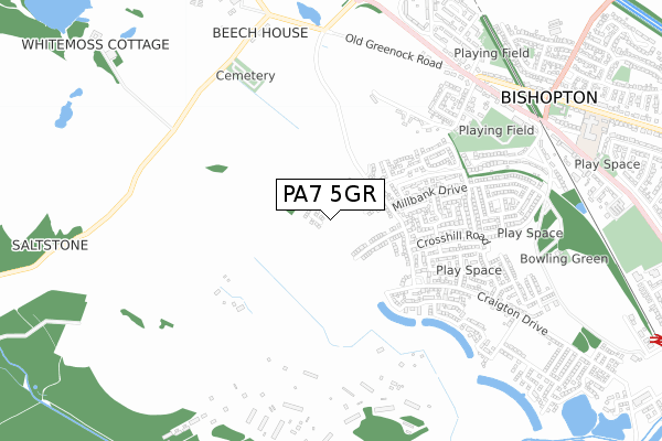 PA7 5GR map - small scale - OS Open Zoomstack (Ordnance Survey)