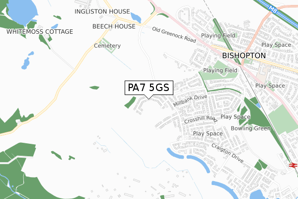 PA7 5GS map - small scale - OS Open Zoomstack (Ordnance Survey)