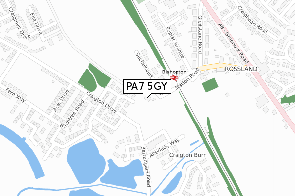 PA7 5GY map - large scale - OS Open Zoomstack (Ordnance Survey)