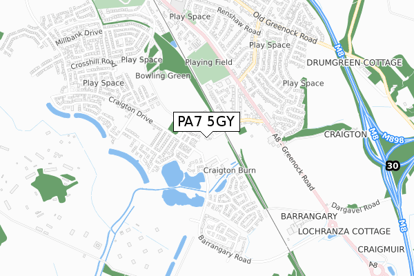 PA7 5GY map - small scale - OS Open Zoomstack (Ordnance Survey)