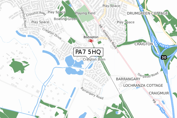 PA7 5HQ map - small scale - OS Open Zoomstack (Ordnance Survey)