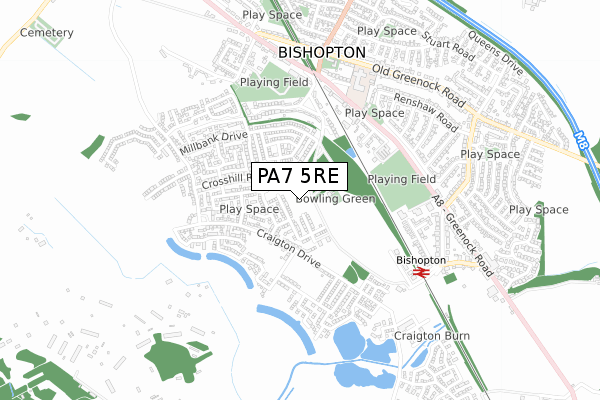 PA7 5RE map - small scale - OS Open Zoomstack (Ordnance Survey)