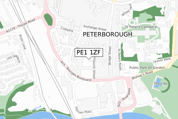 PE1 1ZF map - large scale - OS Open Zoomstack (Ordnance Survey)