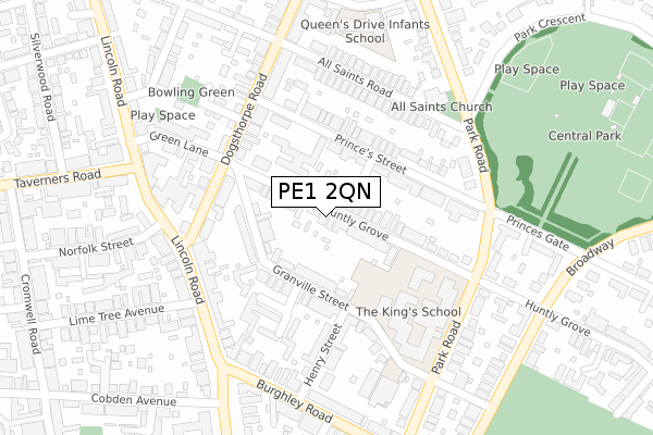 PE1 2QN map - large scale - OS Open Zoomstack (Ordnance Survey)