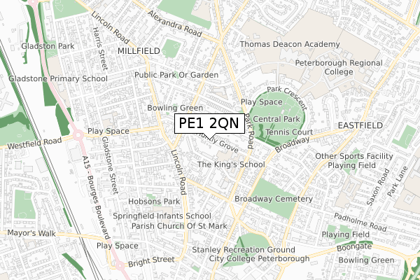 PE1 2QN map - small scale - OS Open Zoomstack (Ordnance Survey)