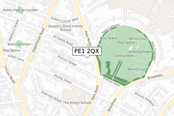 PE1 2QX map - large scale - OS Open Zoomstack (Ordnance Survey)