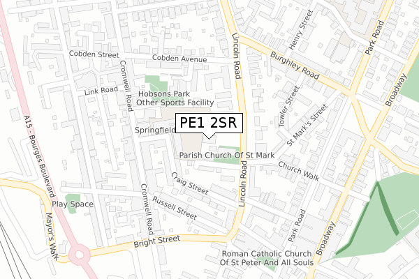 PE1 2SR map - large scale - OS Open Zoomstack (Ordnance Survey)