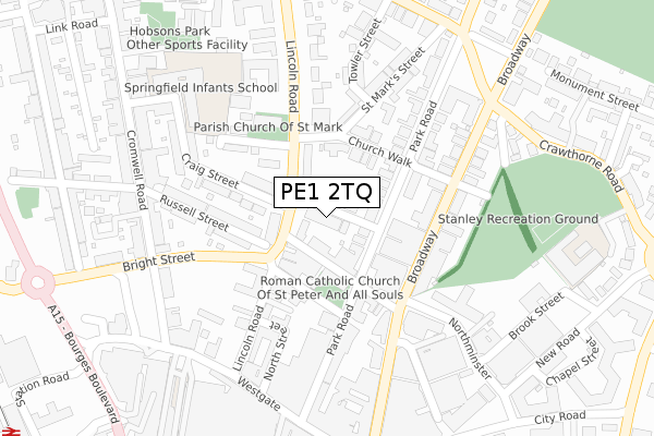 PE1 2TQ map - large scale - OS Open Zoomstack (Ordnance Survey)