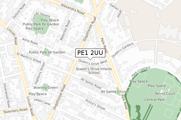 PE1 2UU map - large scale - OS Open Zoomstack (Ordnance Survey)