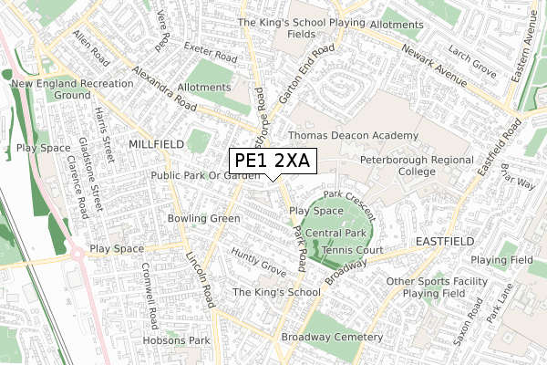 PE1 2XA map - small scale - OS Open Zoomstack (Ordnance Survey)