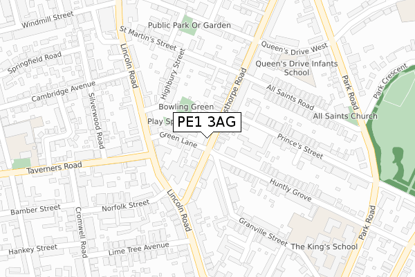 PE1 3AG map - large scale - OS Open Zoomstack (Ordnance Survey)