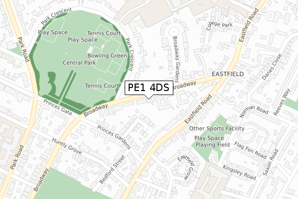 PE1 4DS map - large scale - OS Open Zoomstack (Ordnance Survey)