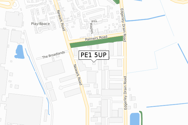 PE1 5UP map - large scale - OS Open Zoomstack (Ordnance Survey)