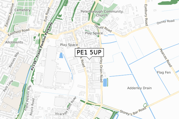 PE1 5UP map - small scale - OS Open Zoomstack (Ordnance Survey)