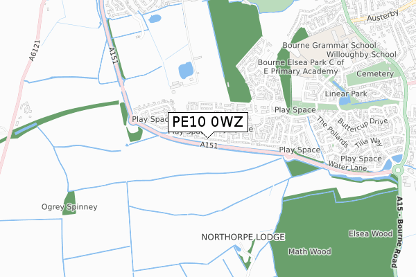 PE10 0WZ map - small scale - OS Open Zoomstack (Ordnance Survey)