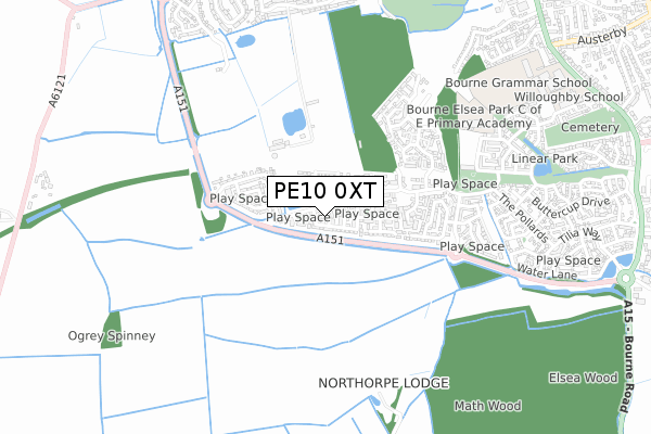 PE10 0XT map - small scale - OS Open Zoomstack (Ordnance Survey)