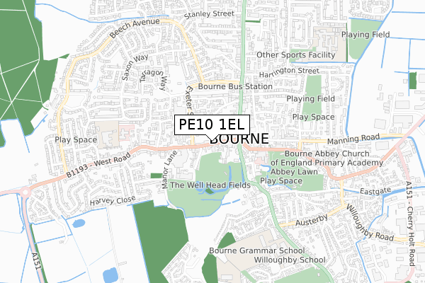 PE10 1EL map - small scale - OS Open Zoomstack (Ordnance Survey)