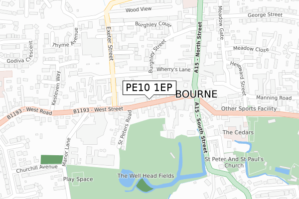 PE10 1EP map - large scale - OS Open Zoomstack (Ordnance Survey)