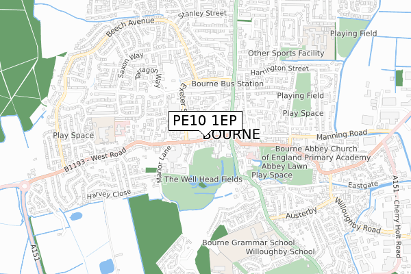 PE10 1EP map - small scale - OS Open Zoomstack (Ordnance Survey)