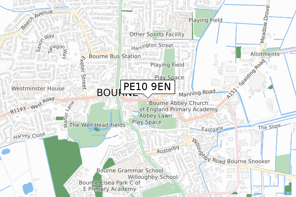 PE10 9EN map - small scale - OS Open Zoomstack (Ordnance Survey)