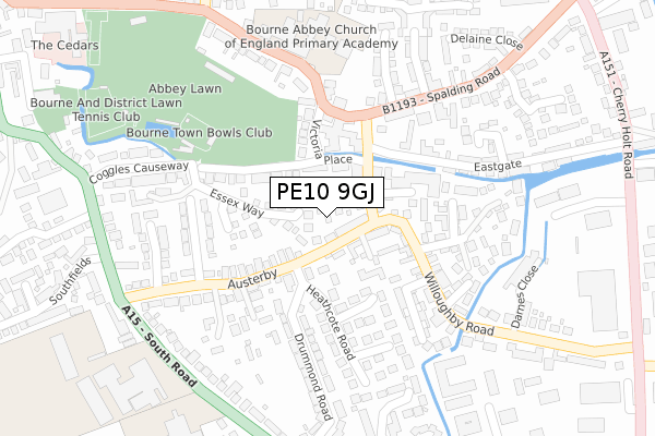 PE10 9GJ map - large scale - OS Open Zoomstack (Ordnance Survey)