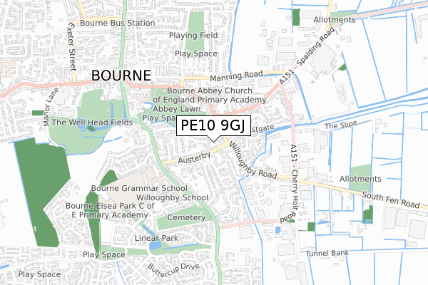 PE10 9GJ map - small scale - OS Open Zoomstack (Ordnance Survey)