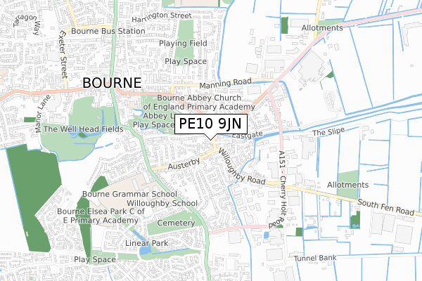 PE10 9JN map - small scale - OS Open Zoomstack (Ordnance Survey)