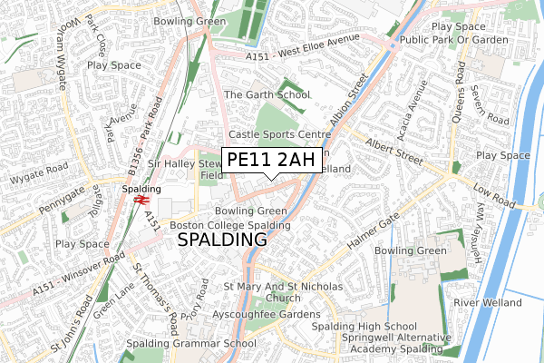 PE11 2AH map - small scale - OS Open Zoomstack (Ordnance Survey)