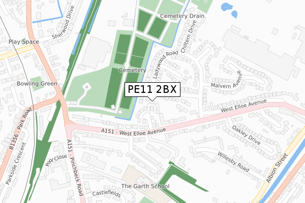 PE11 2BX map - large scale - OS Open Zoomstack (Ordnance Survey)