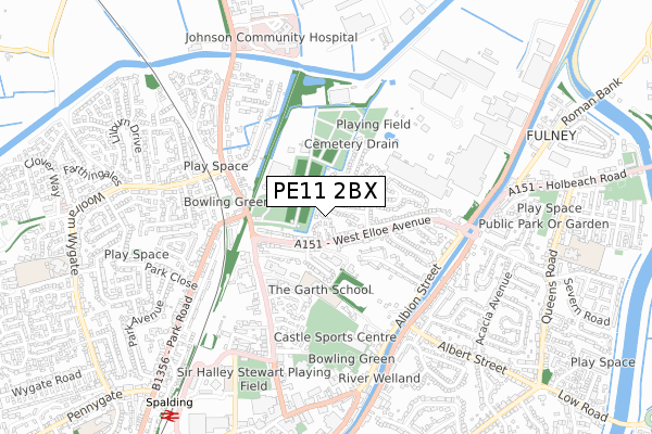 PE11 2BX map - small scale - OS Open Zoomstack (Ordnance Survey)