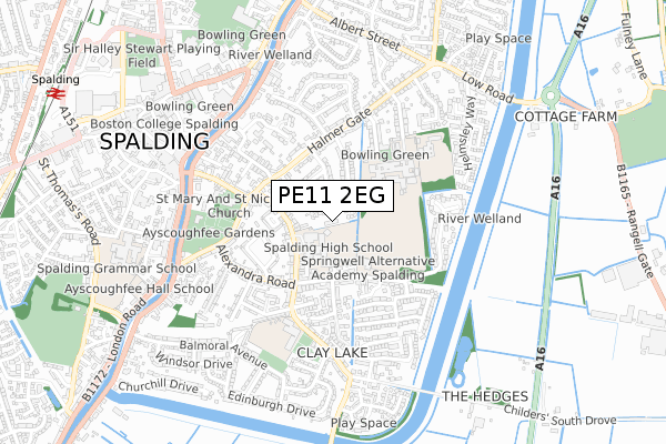 PE11 2EG map - small scale - OS Open Zoomstack (Ordnance Survey)