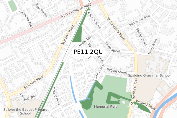 PE11 2QU map - large scale - OS Open Zoomstack (Ordnance Survey)