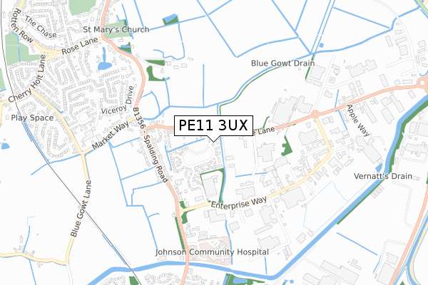 PE11 3UX map - small scale - OS Open Zoomstack (Ordnance Survey)