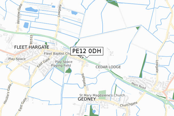 PE12 0DH map - small scale - OS Open Zoomstack (Ordnance Survey)