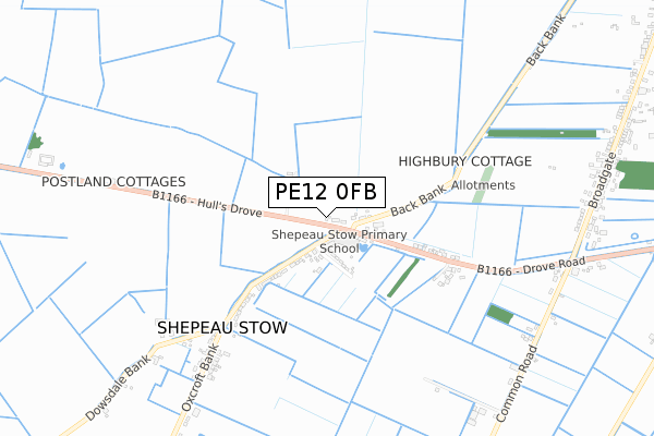 PE12 0FB map - small scale - OS Open Zoomstack (Ordnance Survey)