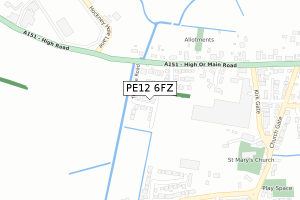 PE12 6FZ map - large scale - OS Open Zoomstack (Ordnance Survey)