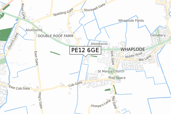 PE12 6GE map - small scale - OS Open Zoomstack (Ordnance Survey)