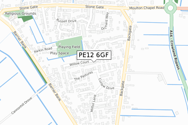 PE12 6GF map - large scale - OS Open Zoomstack (Ordnance Survey)