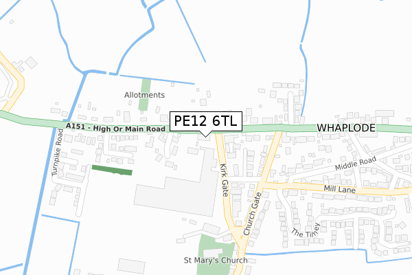 PE12 6TL map - large scale - OS Open Zoomstack (Ordnance Survey)