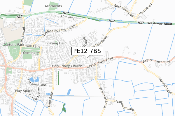 PE12 7BS map - small scale - OS Open Zoomstack (Ordnance Survey)