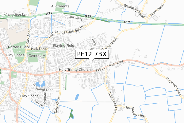 PE12 7BX map - small scale - OS Open Zoomstack (Ordnance Survey)