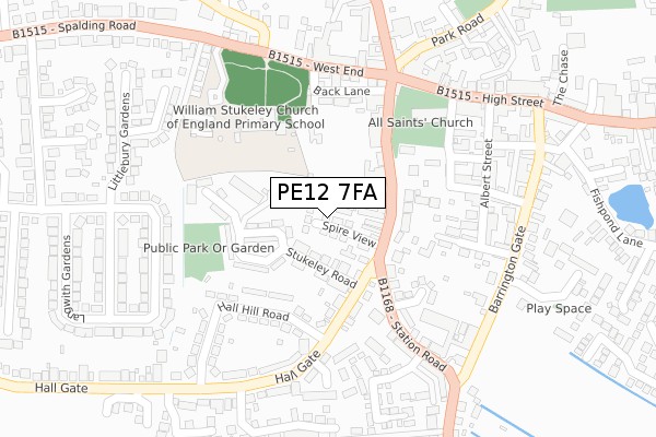 PE12 7FA map - large scale - OS Open Zoomstack (Ordnance Survey)