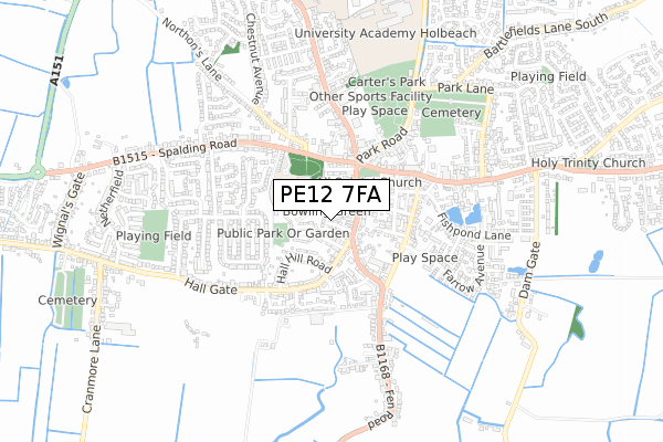 PE12 7FA map - small scale - OS Open Zoomstack (Ordnance Survey)