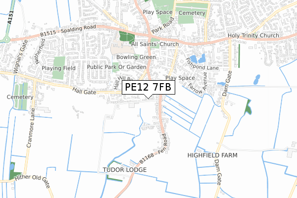 PE12 7FB map - small scale - OS Open Zoomstack (Ordnance Survey)